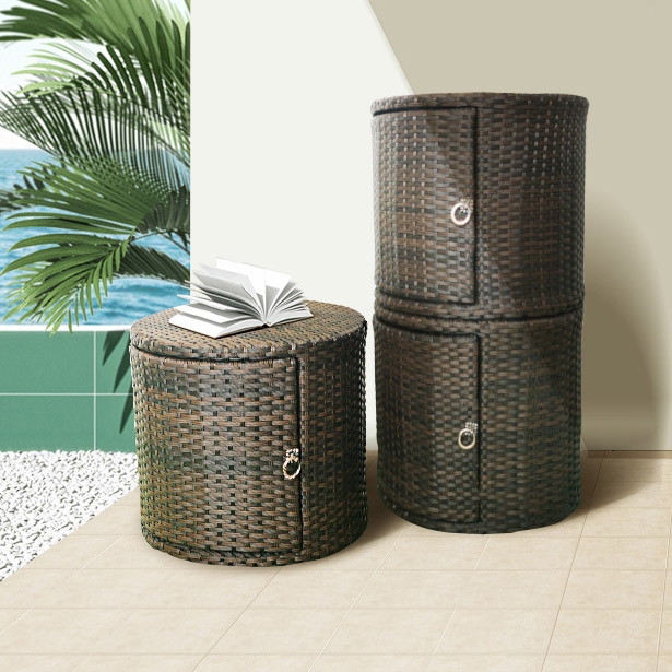 Outdoor Round Side Table with Storage 1-Door Garden Storage Rattan ...