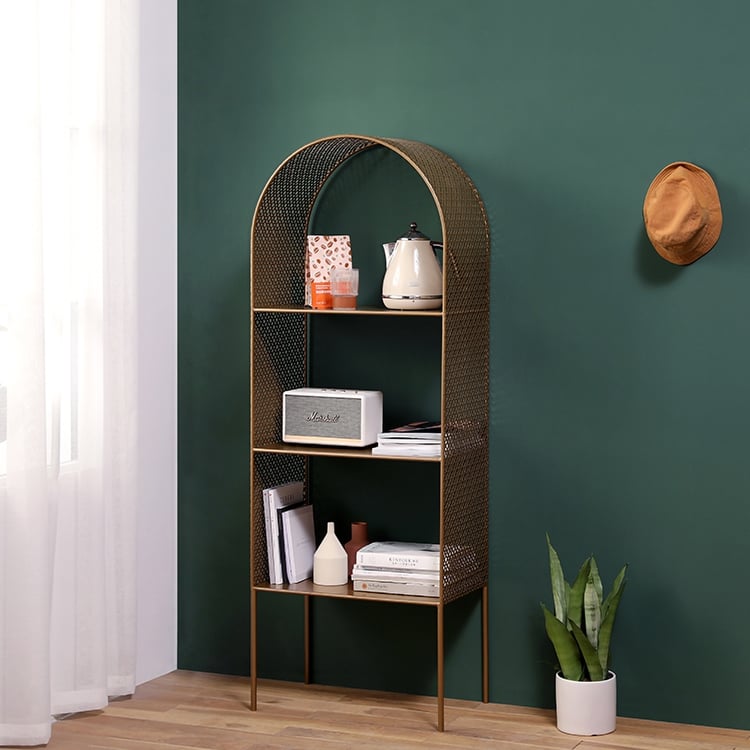 Antique Brass Bookshelf 3 Shelf Modern Standing Bookcase｜Homary UK