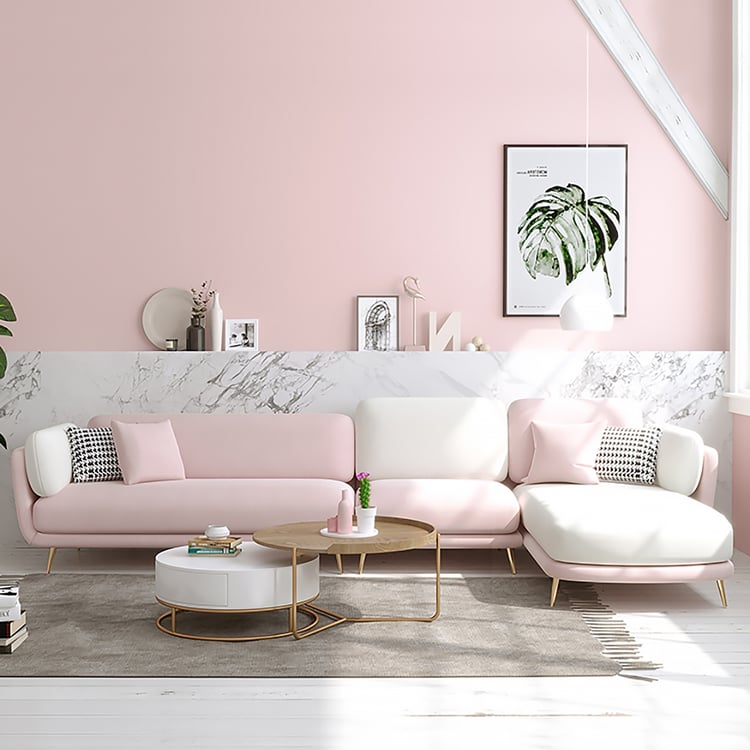 Volore 3200mm Pink Sectional Sofa Velvet Upholstered Modern Couch for Living Room｜Homary