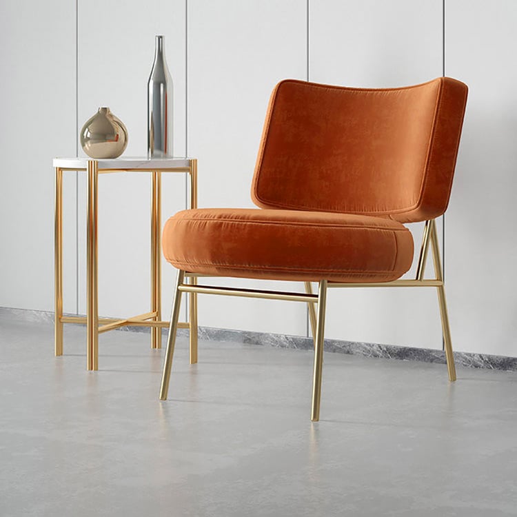 Orange Velvet Accent Chair Modern Upholstered Armless Chair with