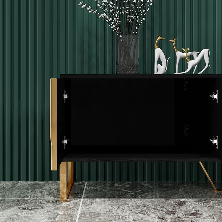 Aro Modern Black Wood Rectangle TV Stand with Storage Media