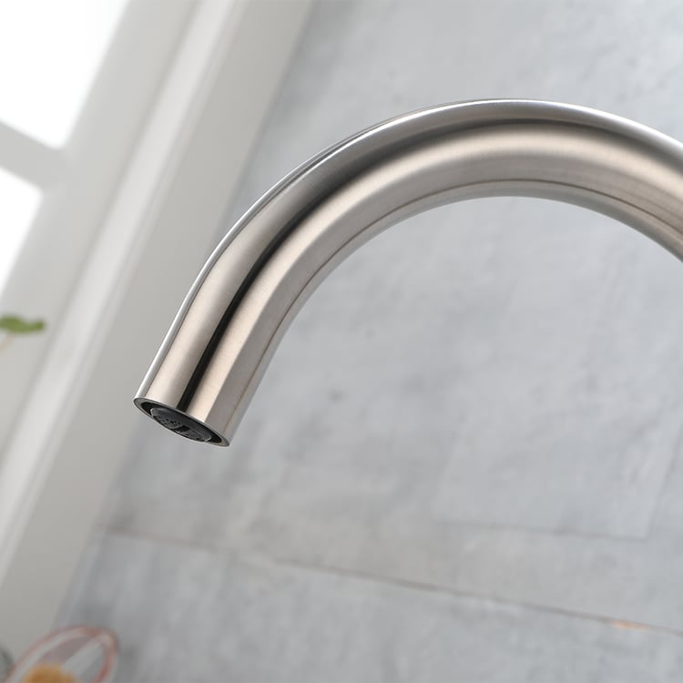 GOWIN Küchenarmatur Aus Gebürstetem Nickel – Mit Ausziehbarem Seitensprüher, 2 Griffe, Für 3/4 Löcher