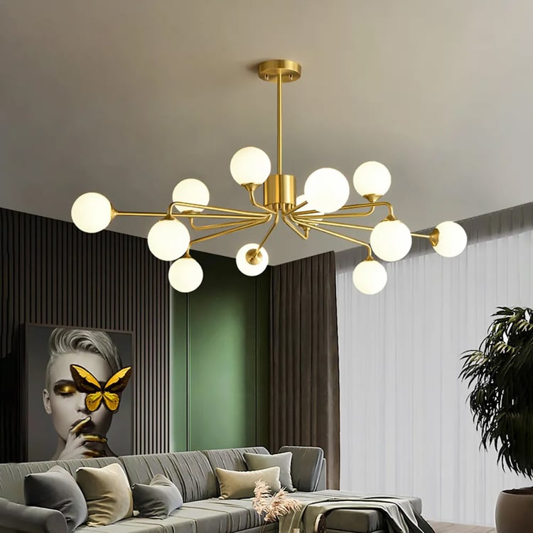 Lustre moderne en cristal Spoutnik en laiton à 6 lumières pour salon et