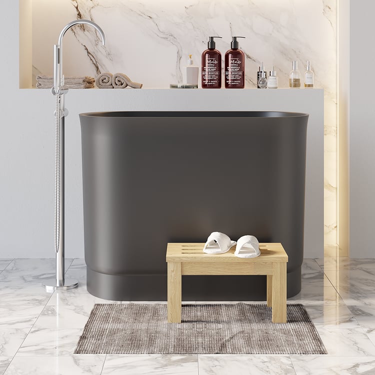 1000mm Modern Deep Oval Freestanding Matte Black Stone Resin