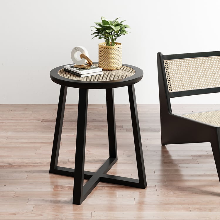 Bayou Breeze 37'' Wooden Mid-Century Modern Coffee Table, Round Cane