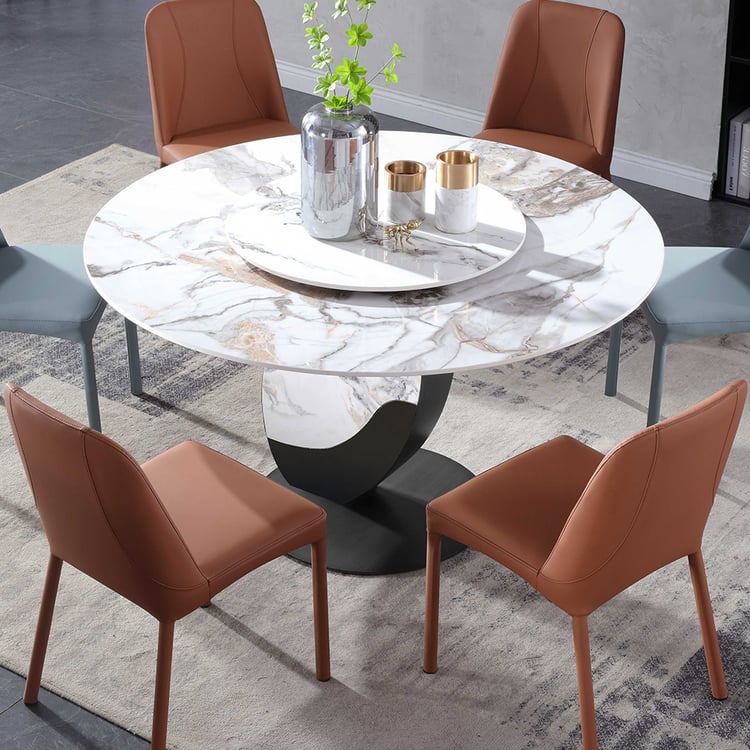 Modern 1300mm Round Dining Table with Lazy Susan White Faux