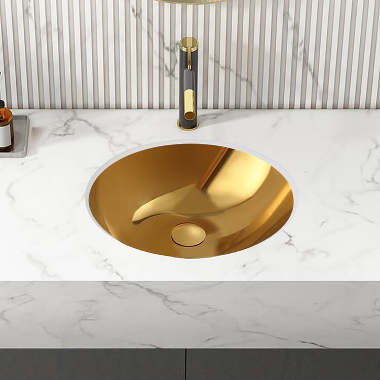 Gold Modern Luxury Stainless Steel Oval Sink Undermount Bathroom Wash Sink｜Homary