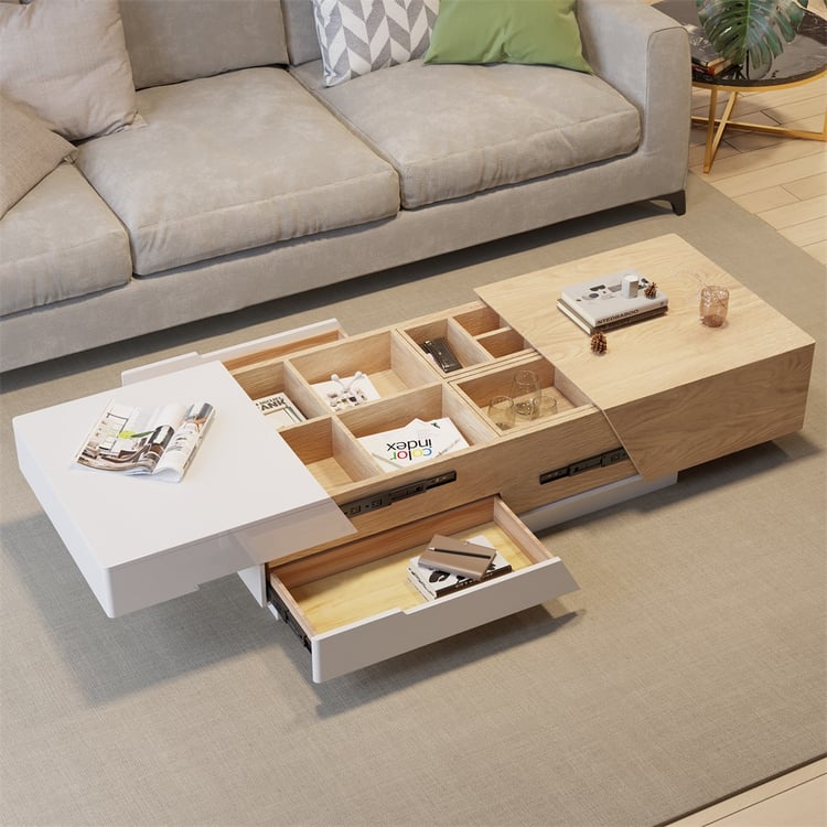 Pinkle 2085mm Modern Extendable Coffee Table Hidden Storage Sliding Top ...