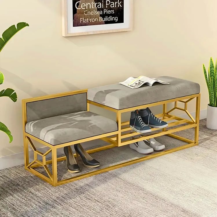 1000mm Grey Shoe Storage Bench Hallway Bench Velvet Upholstered