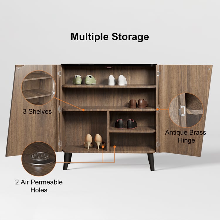 Walnut Hallway Shoe Storage Cabinet with 2-Door 5 Shelves for 14