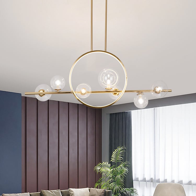 Bubi Modern Linear Gold Kitchen Island Light 7-Light Glass Globe Shade