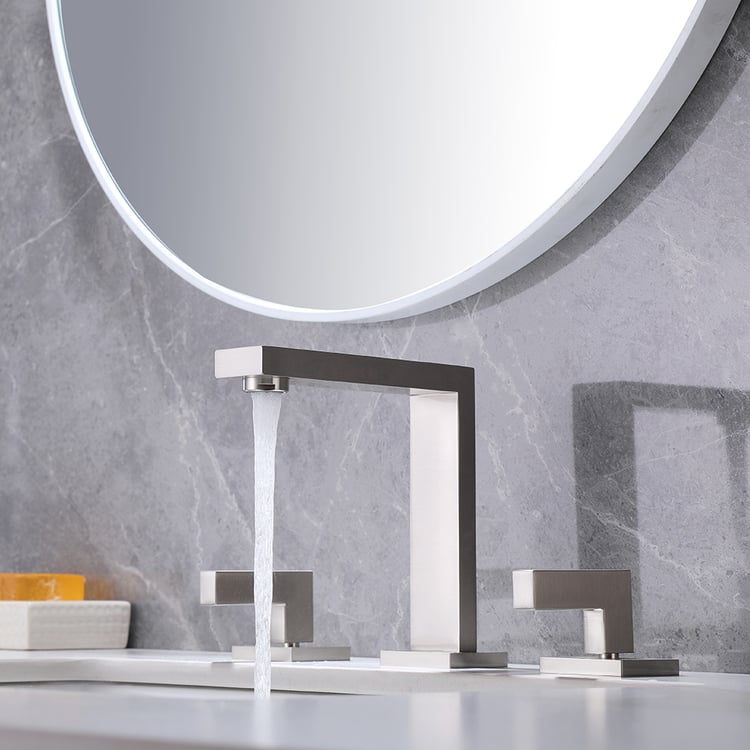 Modern Widespread Brushed Nickel Bathroom Sink Faucet Double Handle Solid Brass