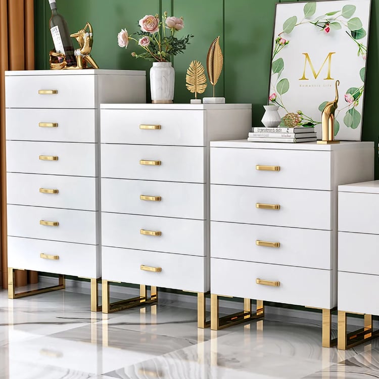 white dresser gold legs 7 Drawer for Bedroom, Modern Wooden Storage Chest with Handles and Metal white finish Lillestrom White and Gold 6