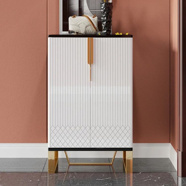 Aro Flurschrank für 12 Schuhe, modern, mit Türen, Weiß/Schwarz｜Homary DE