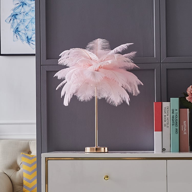 Loftus Art Deco Tischlampe aus Roségold mit Federn, einzigartige Beleuchtung｜Homary DE