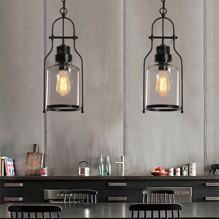 ランプ置物 Industrial 1-Light Rust Metal Glass Lantern Pendant Light