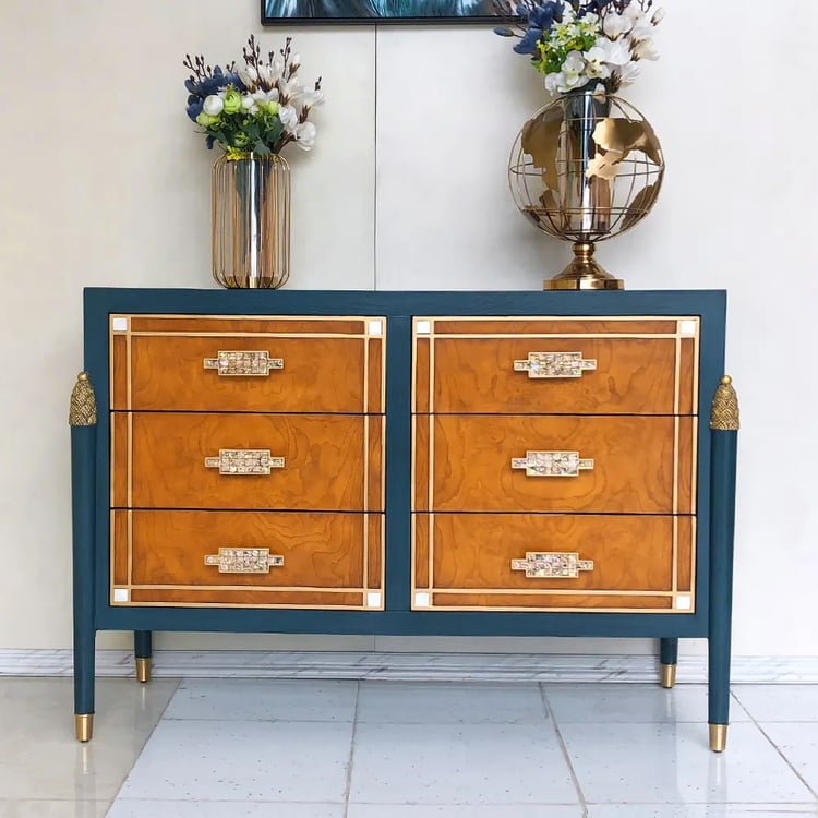 blue dresser with gold knobs Oakham 6-Drawer Dresser, Stormy Blue - daals main image 1