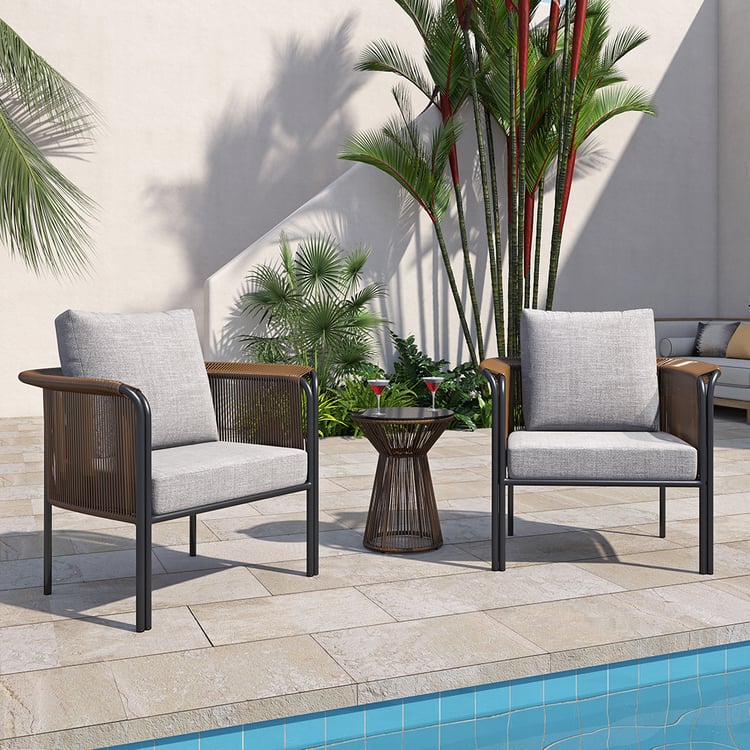 Balkonmöbel Set aus Aluminium & Rattan – Wetterfest 2 Personen mit Beistelltisch und Geflochtenen Stühlen für Garten & Outdoor｜Homary DE