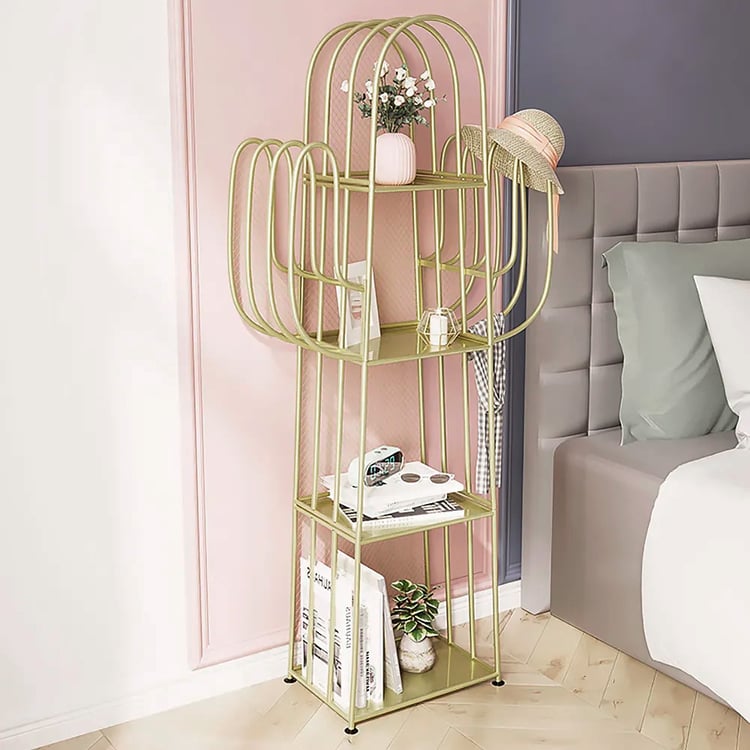 Gold Nightstand Shelf Metal Cactus Shape Bedside Shelves Modern