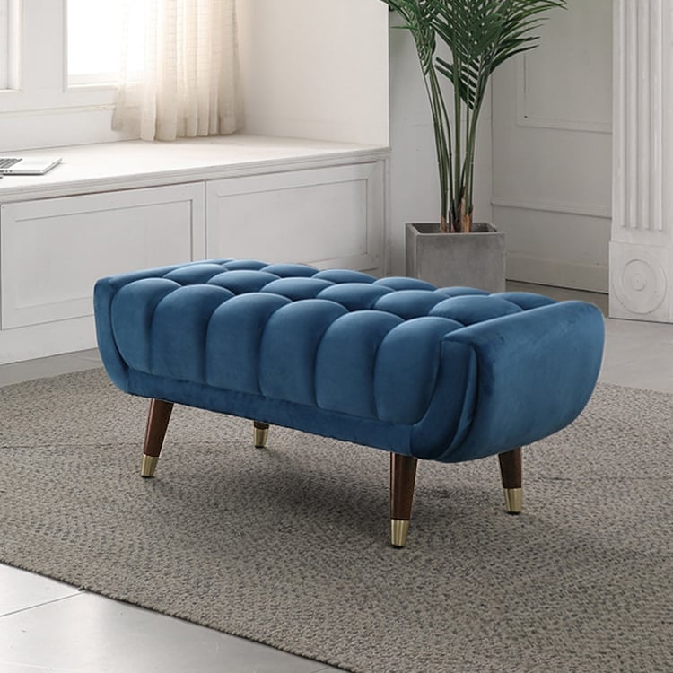 Enoak Modern Hallway Bench Blue Velvet Upholstered Ottoman