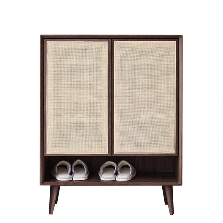 Villey 800mm Japandi Walnut Rattan Shoe Cabinet 2-Door 4-Shelf Villey 800mm Japandi Walnut Rattan Shoe Cabinet 2-Door 4-Shelf