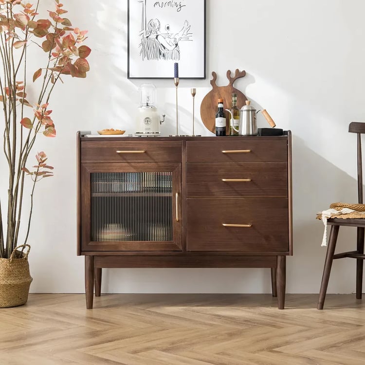 Waldorf Family　ウォルドルフファミリー　スペースボード Velver Mid-Century Walnut Wood Sideboard with Glass Doors