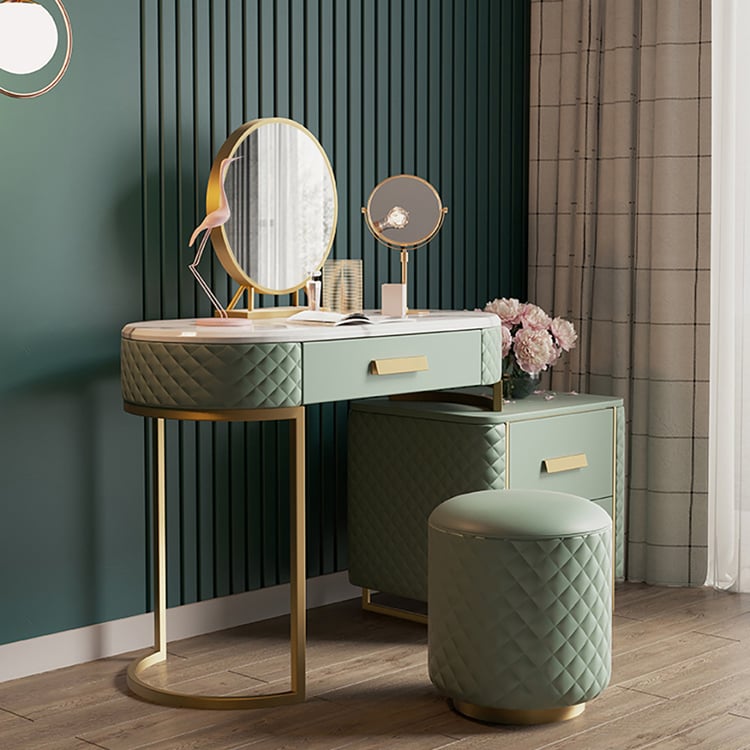 Green Makeup Vanity Set Expandable Dressing Table with Cabinet Mirror &  Stool IncludedHomary