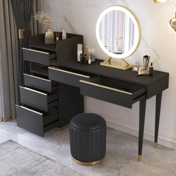 black dress with peter pan collar Luxurious Black Dressing Table with LED Mirror for Family Homes tall  kitchen cabinet