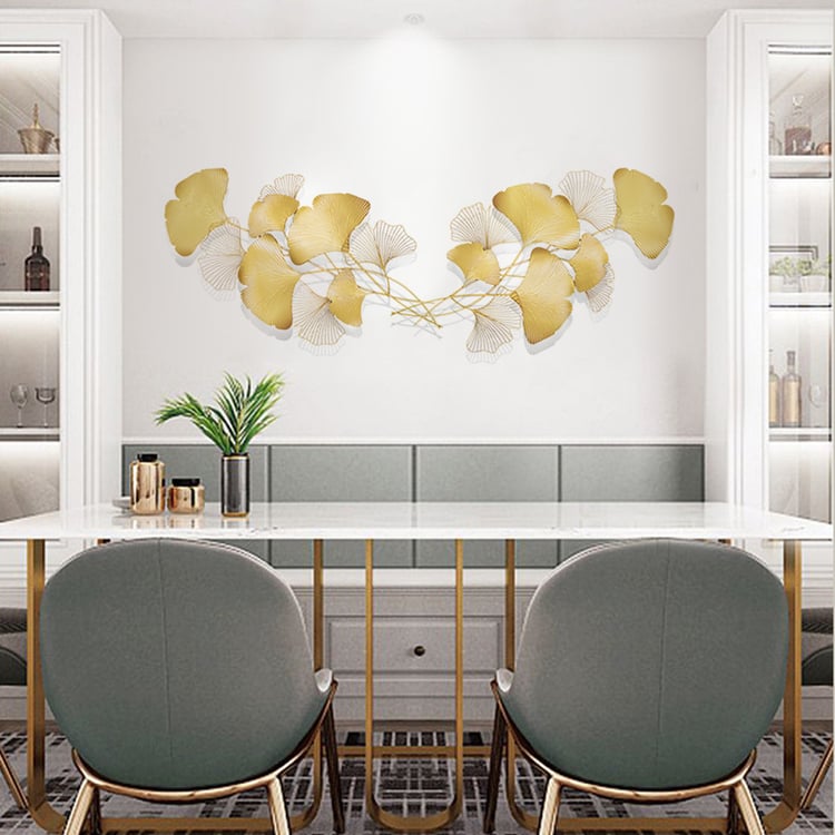 2 Pieces Modern Metal Ginkgo Leaves Wall Decor For Living