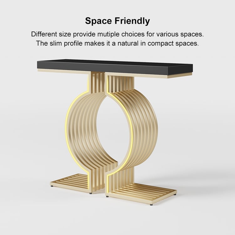 Mesa Consola De Entrada 80 Cm - Base Metálica Geométrica Dorada, Ideal Para Pasillo, Vestíbulo O Salón