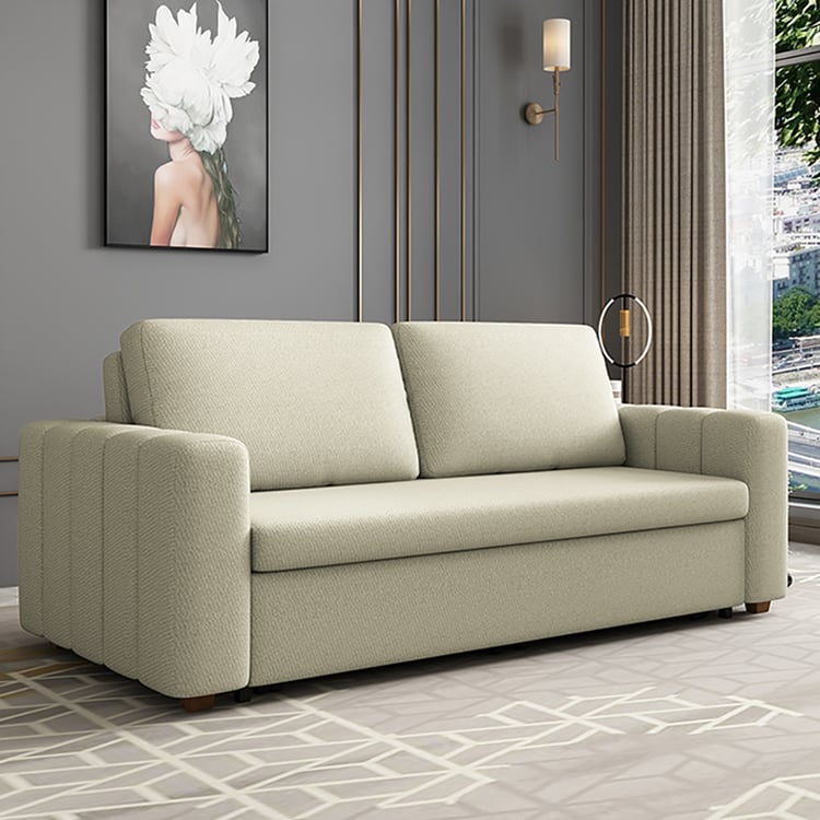 2080mm Beiges Schlafsofa, umwandelbare Schlafcouch, Baumwolle und Leinenpolsterung mit Stauraum｜Homary DE