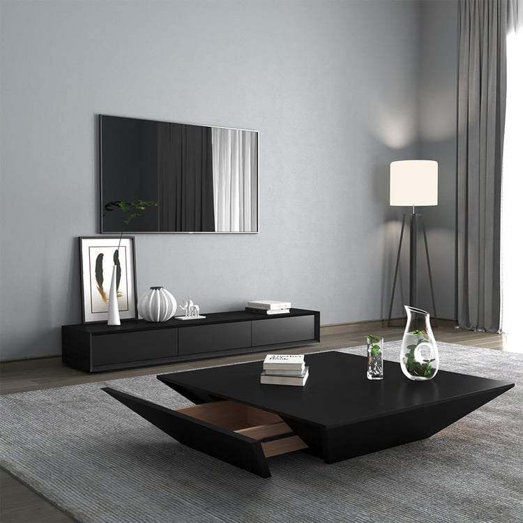 Morami Modern 2000mm Black TV Stand Rectangle Media Console Wood