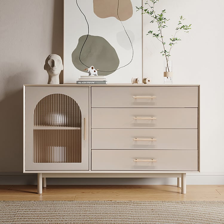 1400mm Beige Sideboard Buffet with Drawers & Glass Door Storage Cabinet｜Homary
