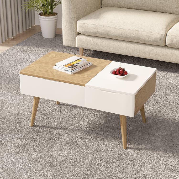 Table Basse Coffre Uncle Joe's En Bois Massif Blanc Style Shabby Chic – Rangement Intégré, Roulettes Et Plateau Pliable