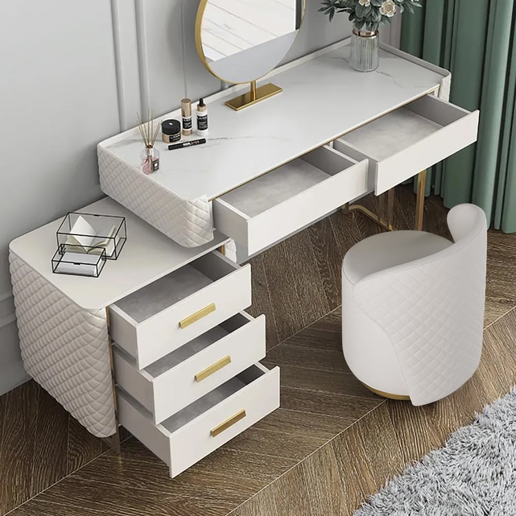 White Makeup Vanity Set Extendable Dressing Table Seat & Mirror IncludedHomary White Makeup Vanity Set Extendable Dressing Table Seat & Mirror IncludedHomary