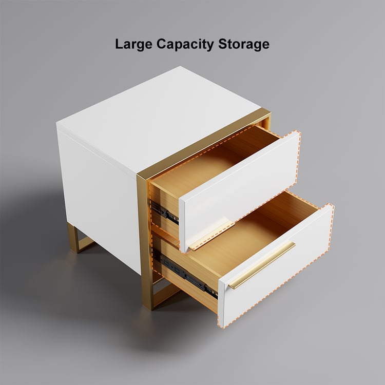 Cylina Modern 2 Drawers White Lacquer Nightstand Square
