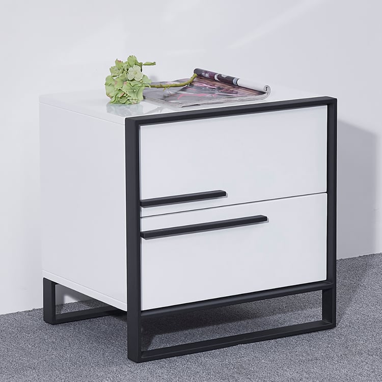 Cylina Modern White Nightstand with 2 Drawers Bedside Table with Storage Left Handle