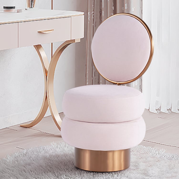 Tabouret De Coiffeuse Avec Dossier Nœud - Chaise De Maquillage Rose, Coussin Laine Synthétique, Réglable