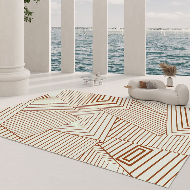 Moderner rechteckiger abstrakter Teppich, 900 mm x 1500 mm, Wohnzimmer und Schlafzimmer, Weiß/Braun|Homary DE