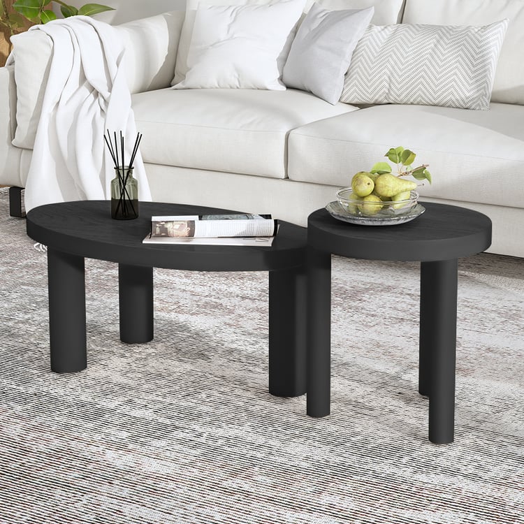 Threeens 900mm Japandi Oval Black Pine Wood Coffee Table 3