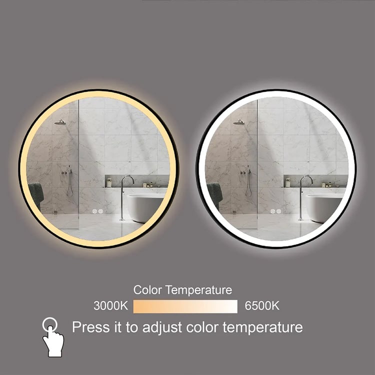 Specchio Da Bagno LED 61x91 Cm Cornice Nera - Antiappannamento, Dimmerabile, 3 Luci, IP54, Facile Installazione