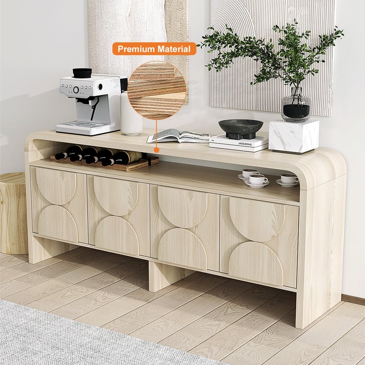 1800mm Wood Sideboard Buffet Japandi Distressed White Credenza Shelves 4 Doors Homary DE
