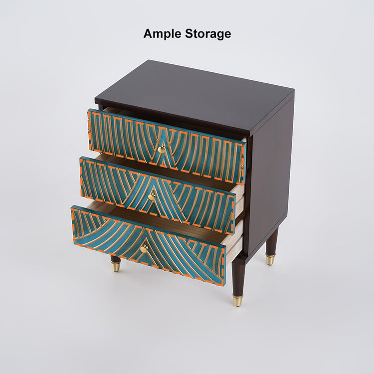 Novel Blue Cabinet Gold-Painted 3-Drawer Chest in Small Novel Blue Cabinet Gold-Painted 3-Drawer Chest in Small