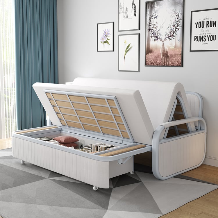 Canapé-lit blanc convertible moderne en coton et lin de 1580 mm avec ...