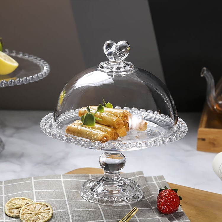 Assiette En Verre Transparent - Décor De Pensées (fleurs) Couleur Parme - Bon état D'occasion