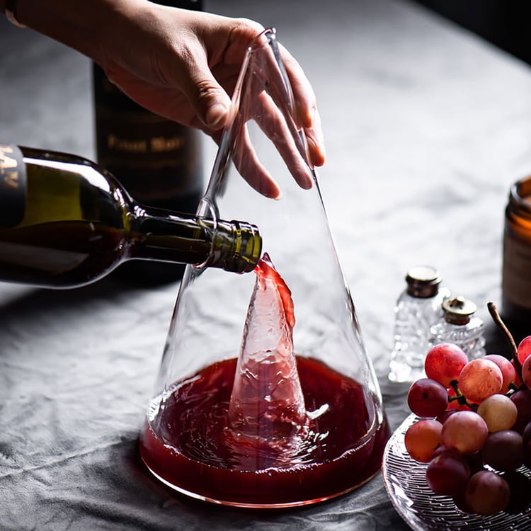 thumbnail image 2 of Red Wine Decanter - Hand Blown Crystal Wine Carafe - Glass Decanter Aerator F 2 of 13