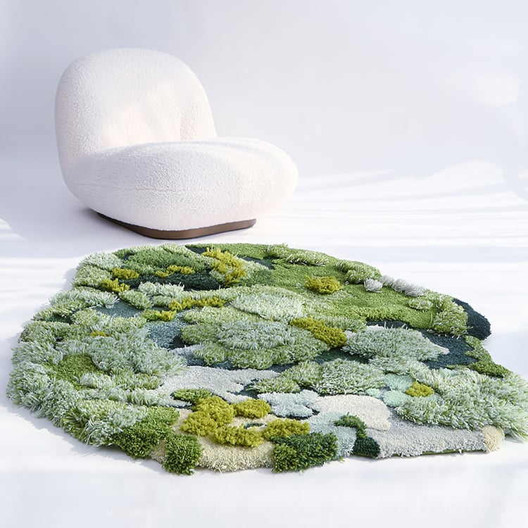 800mm Green Moss Rug 3D Tufted Wool Handmade Colorful Forest