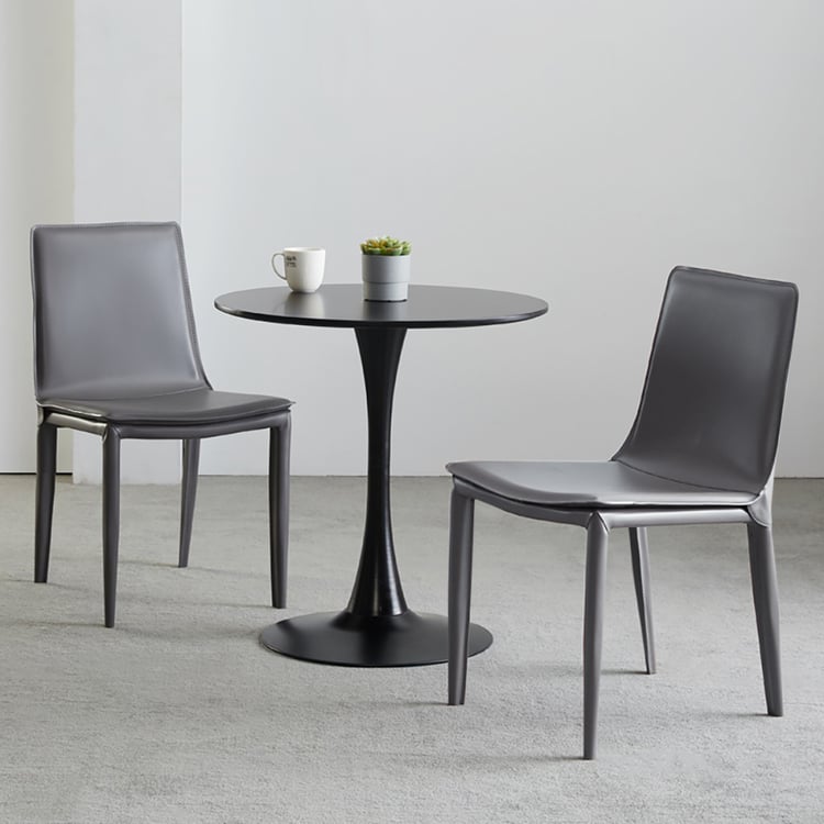 Grey Saddle Leather Upholstered High Back Dining Chair (Set