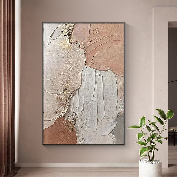 Modern Abstract 3D Texture Cream Canvas Painting Earth Tone Wall Decor ...