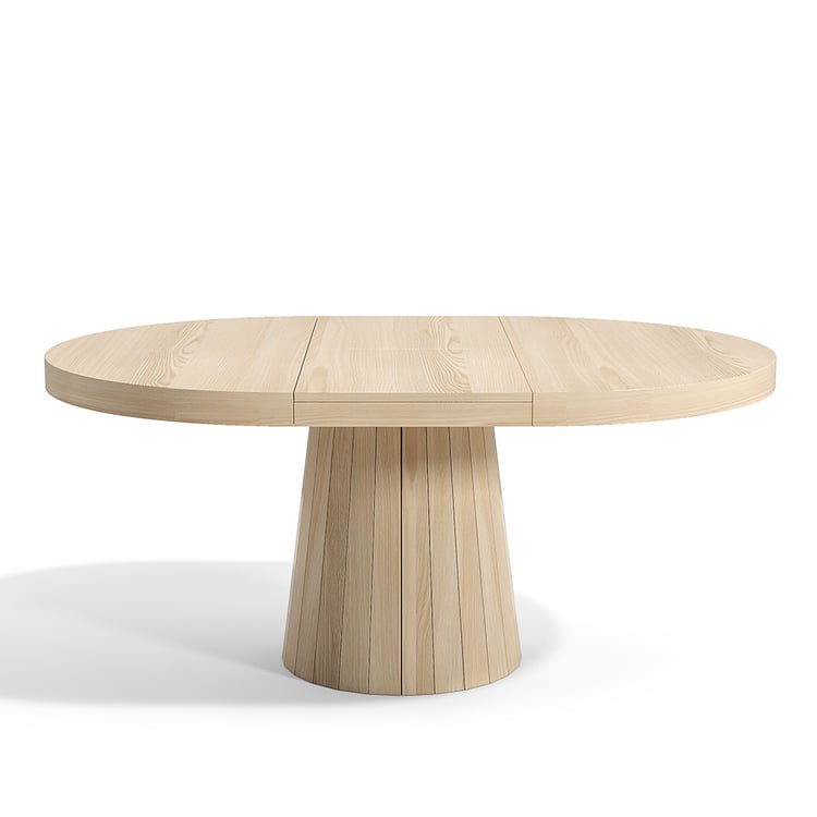 Japandi Extendable Dining Table 39"-55" Whitewash 6-Seater Oval&Round Pedestal